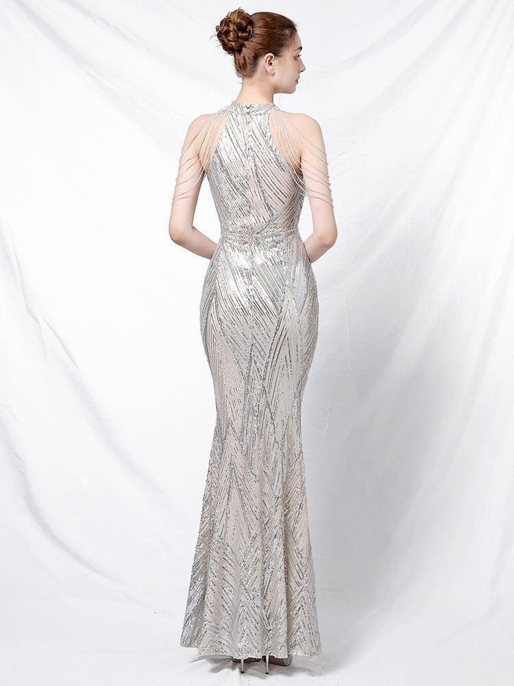 High Waist Slim Sequin Banquet Evening Gown - HEPSIBAH SHOP