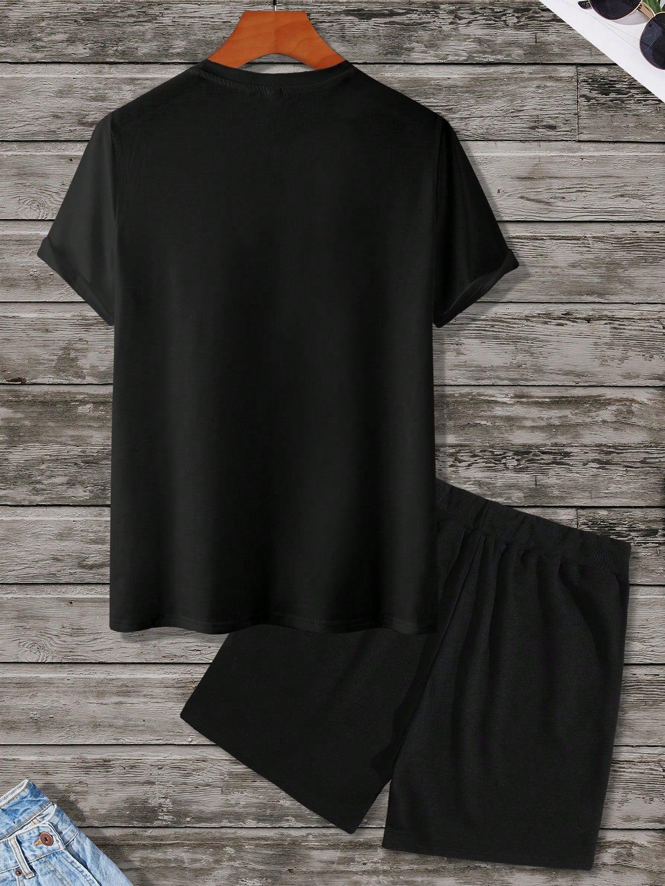 Manfinity Hypemode Men's Print Short Sleeve T-Shirt And Shorts Set, Going Out Funny