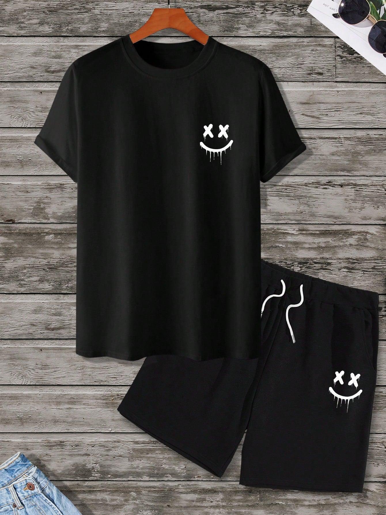 Manfinity Hypemode Men's Print Short Sleeve T-Shirt And Shorts Set, Going Out Funny