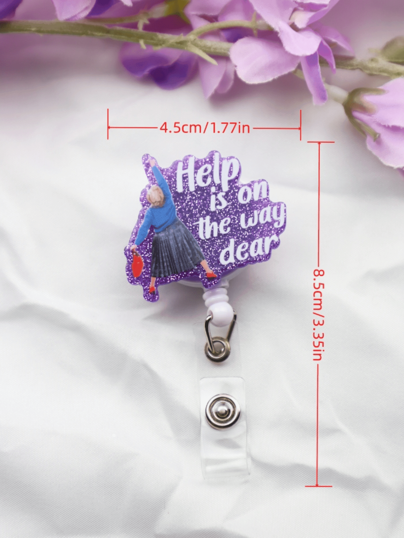 1pc Nurse Retractable Badge Reel With Clip ID Help Is On The Way Dear Funny Glitter Badge Reel Gift For RN LPN CNA Nurse Doctor Assistant Medical Staff Badge Holder