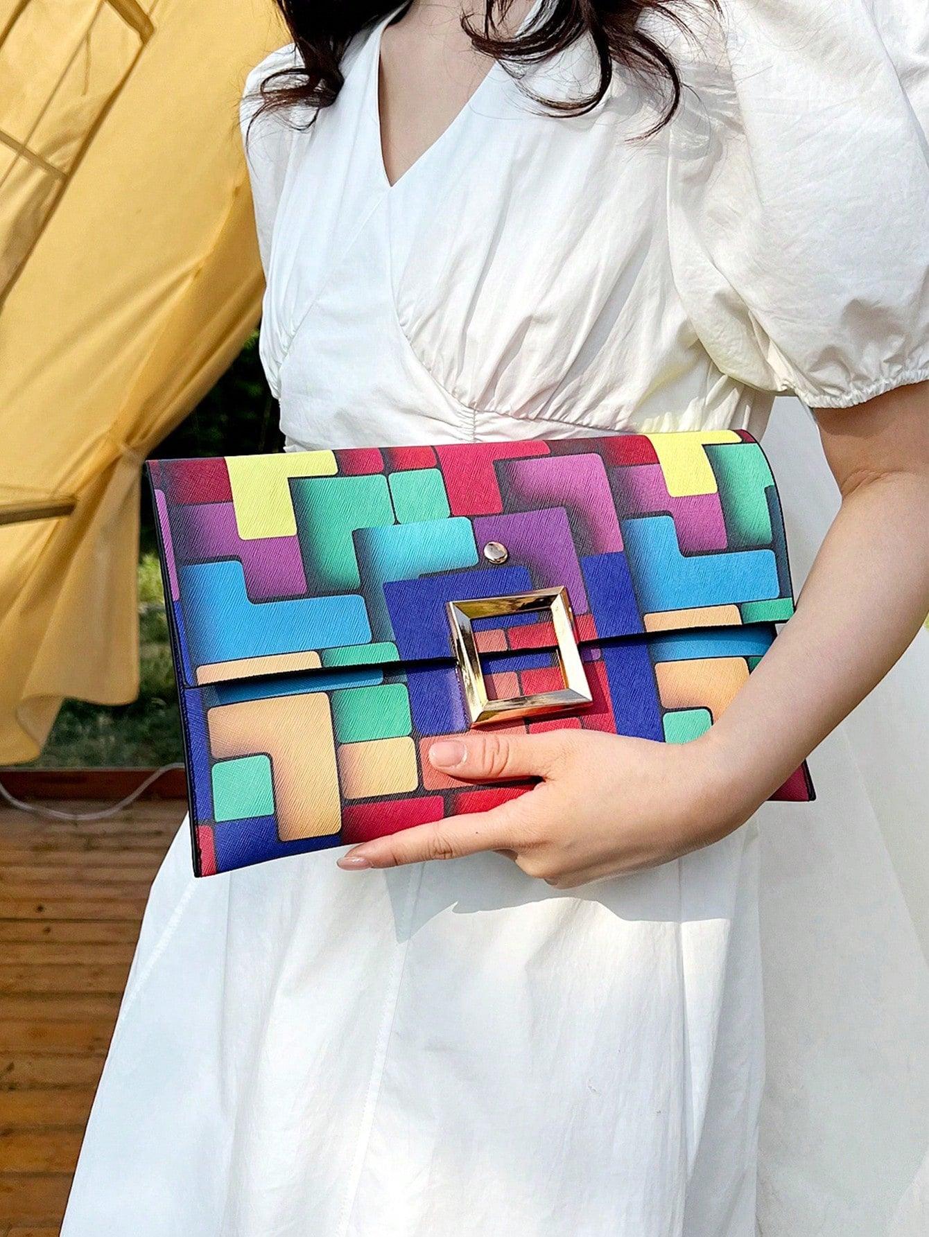 Dedoo Fashion Trend New Colorful Patterns Anti-Theft Lock Design, Can Be Used For Daily Shopping Collection Of Mobile Phones, Change, Cards And Other Uses, Envelope Hand Bag.