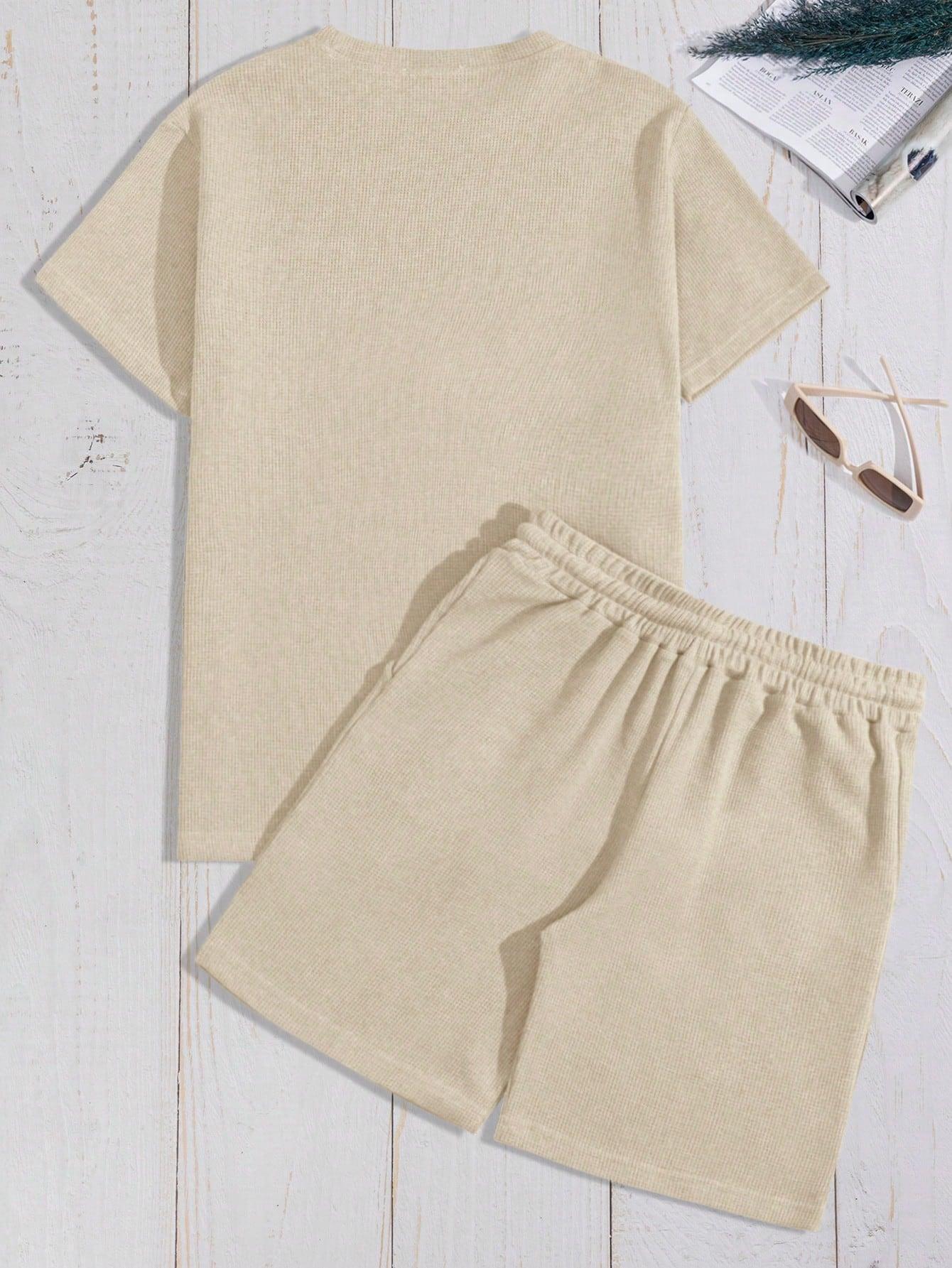 Men Classic Waffle Grid Pattern Short Sleeve And Shorts Set