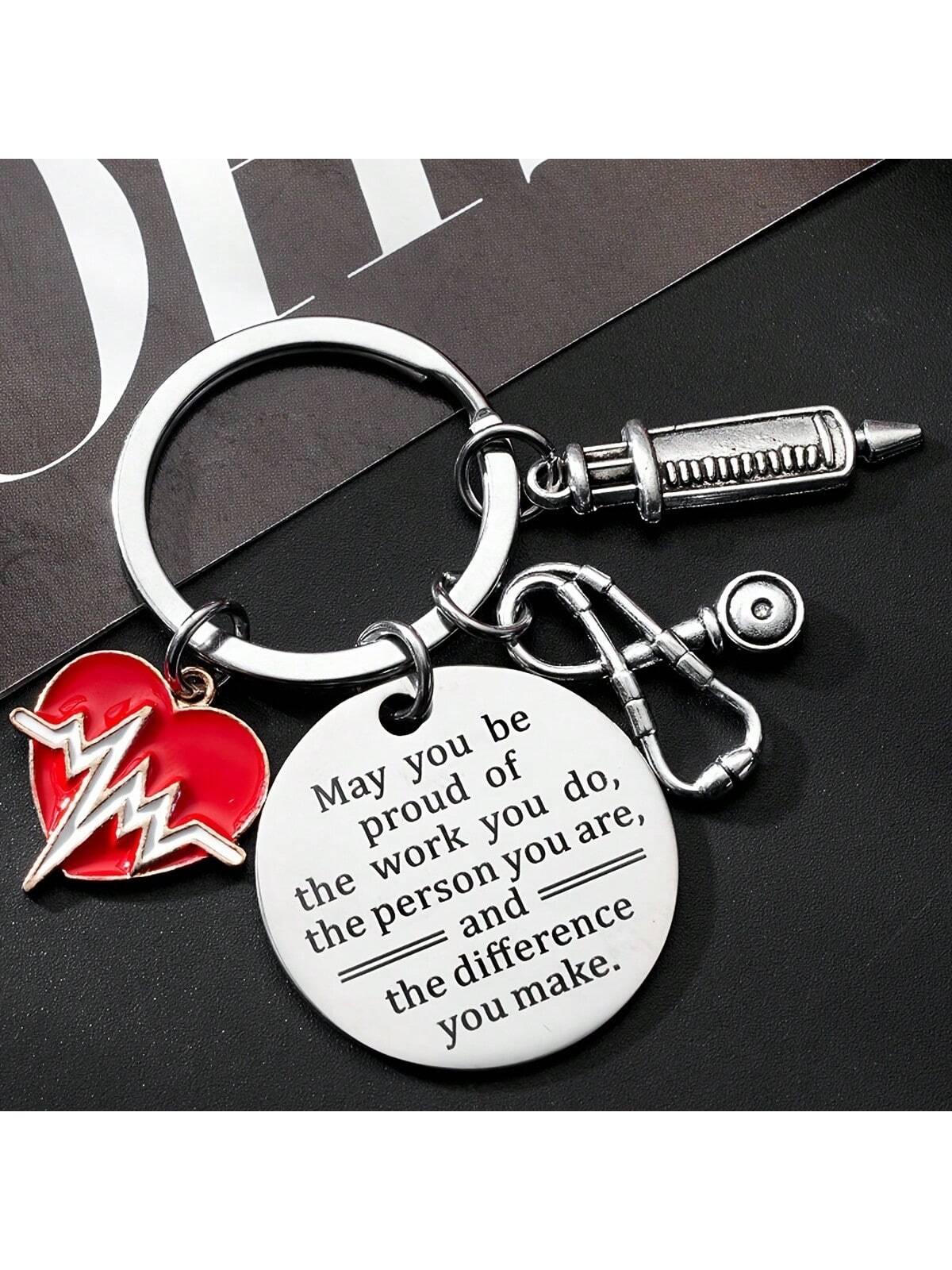 1pc Nurse/Doctor Colleague Gift ECG Heartbeat Graduation Appreciation Stainless Steel Keychain