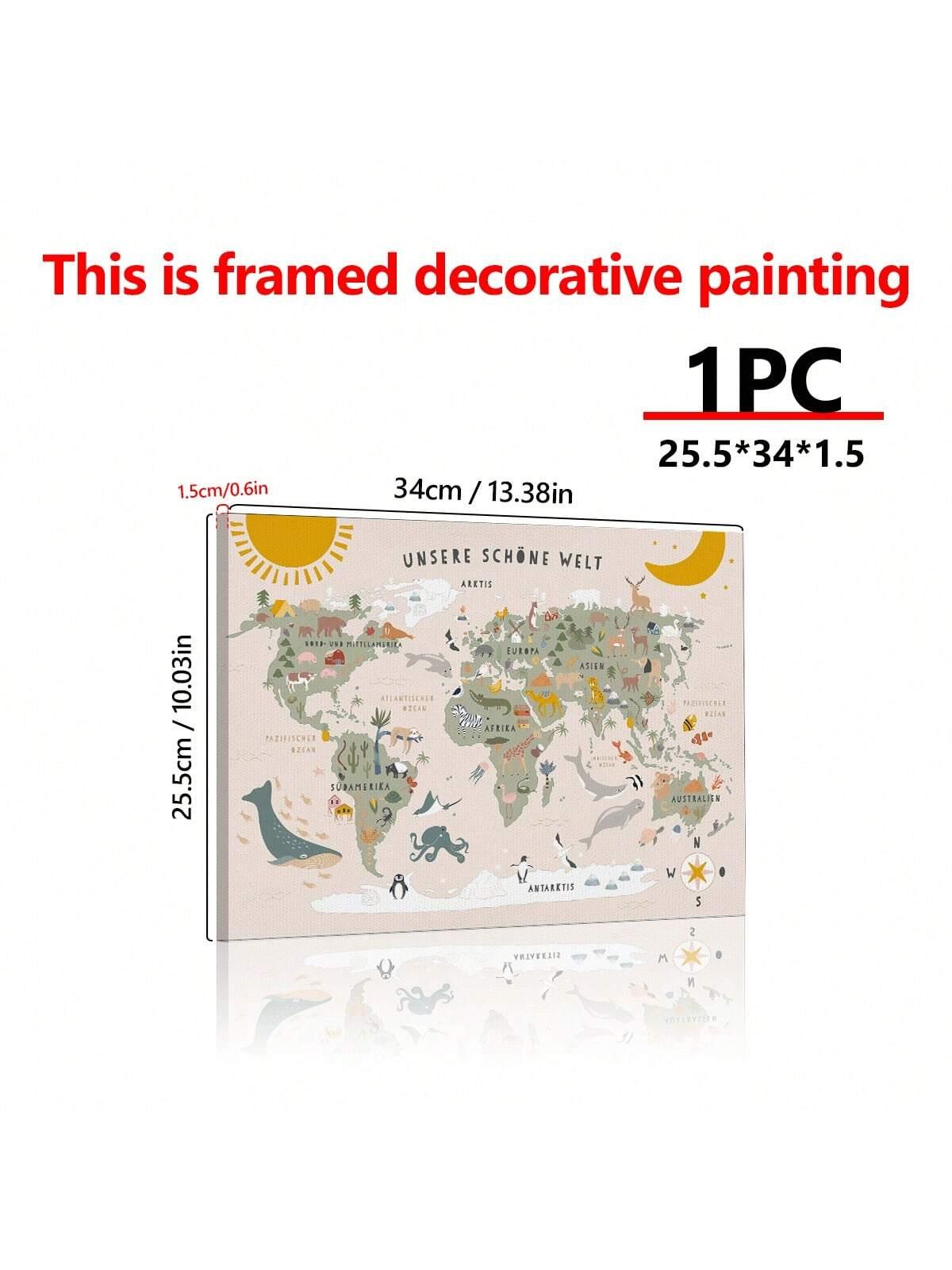 1pc Wonderful World Animals Map Canvas Print - Wall Art For Living Room, Bedroom, Office Decoration