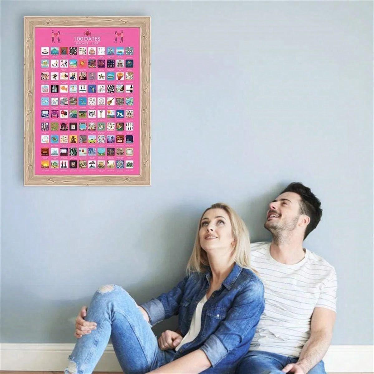 100 Dates Scratch Off Poster Couple's Bucket List Date Night Ideas Couples Games Painting Posters On The Wall Girl Room Decor