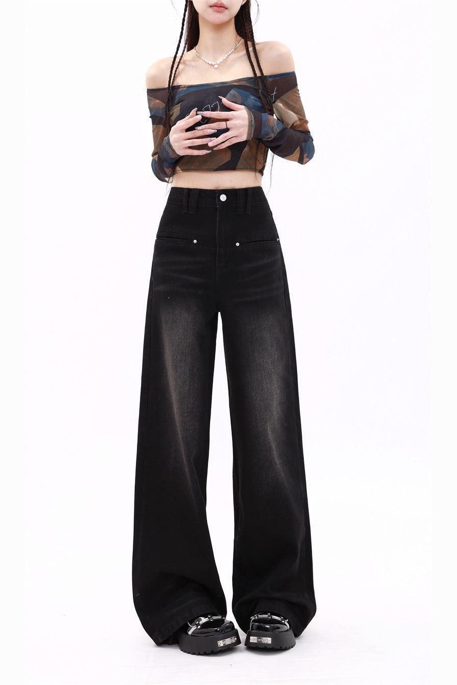 Retro Washed Straight Jeans For Women - HEPSIBAH SHOP