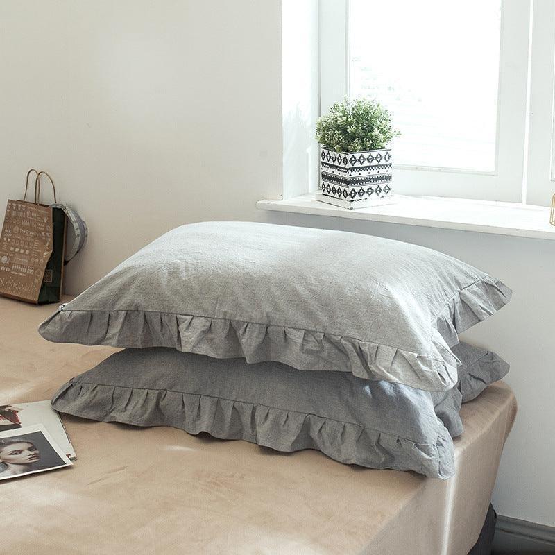 Full Cotton Pillowcase Two Flounce Washed Cotton Single Pillow Insert