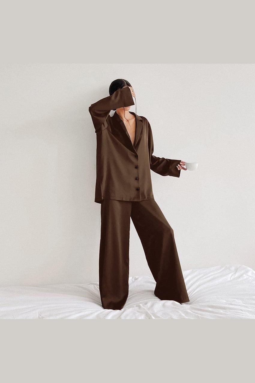 Women's Home Silk Pure Color Pajamas