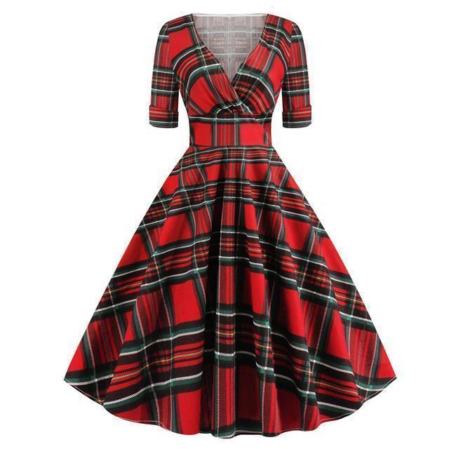 Green Solid Rockabilly S Vintage Ruched V Neck Party Dresses - HEPSIBAH SHOP