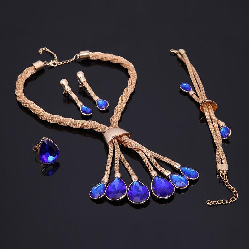 Necklac Earrings Jewellery Set Four-piece Gilded - HEPSIBAH SHOP