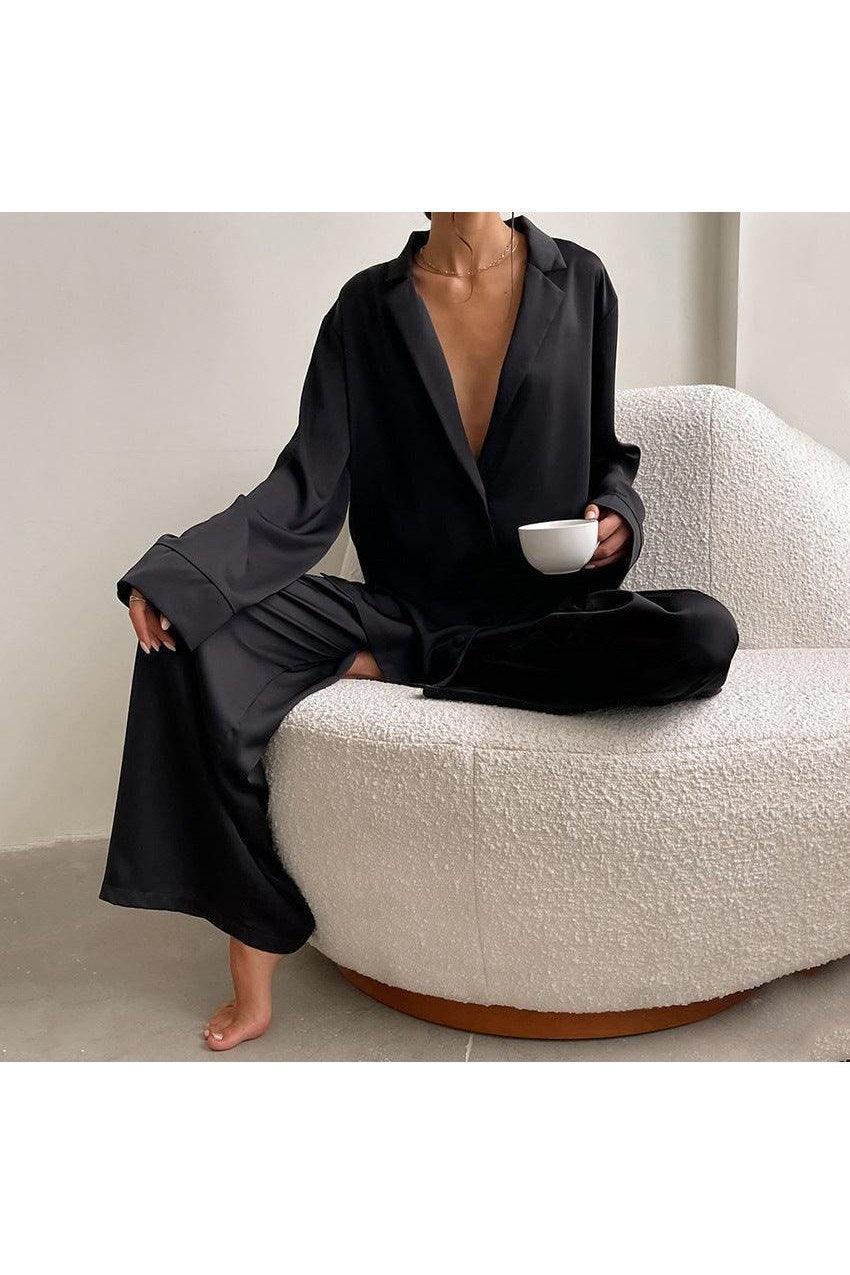 Women's Home Silk Pure Color Pajamas