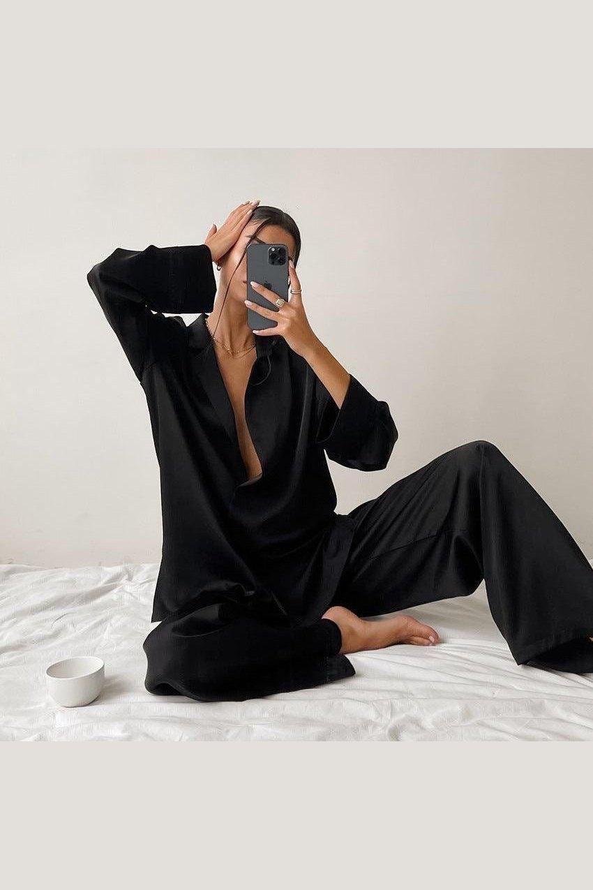 Women's Home Silk Pure Color Pajamas