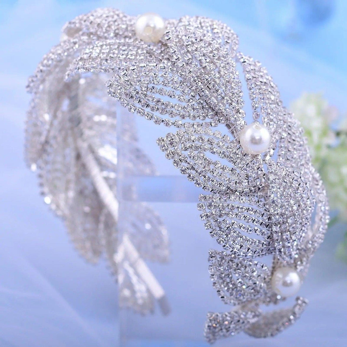Rhinestone Leaf Bridal Wedding Headdress - HEPSIBAH SHOP