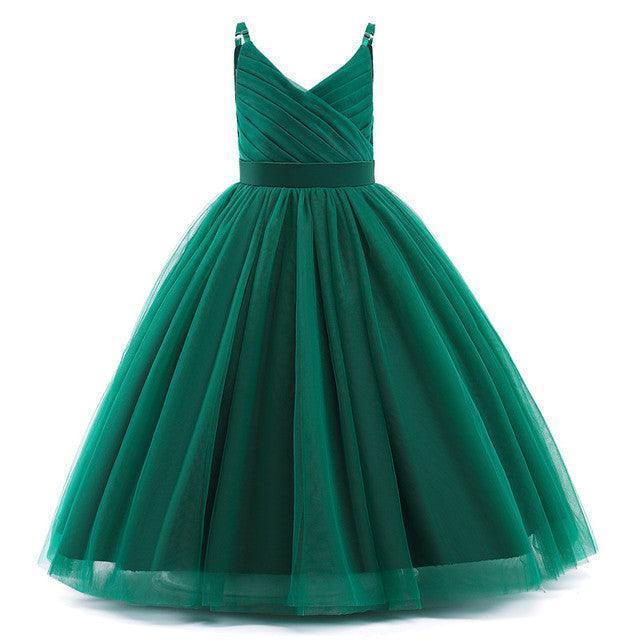 Girls Piano Performance Little Green Sling Puffy Dress - HEPSIBAH SHOP