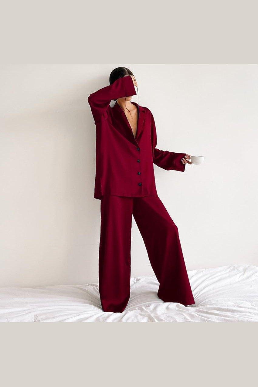 Women's Home Silk Pure Color Pajamas