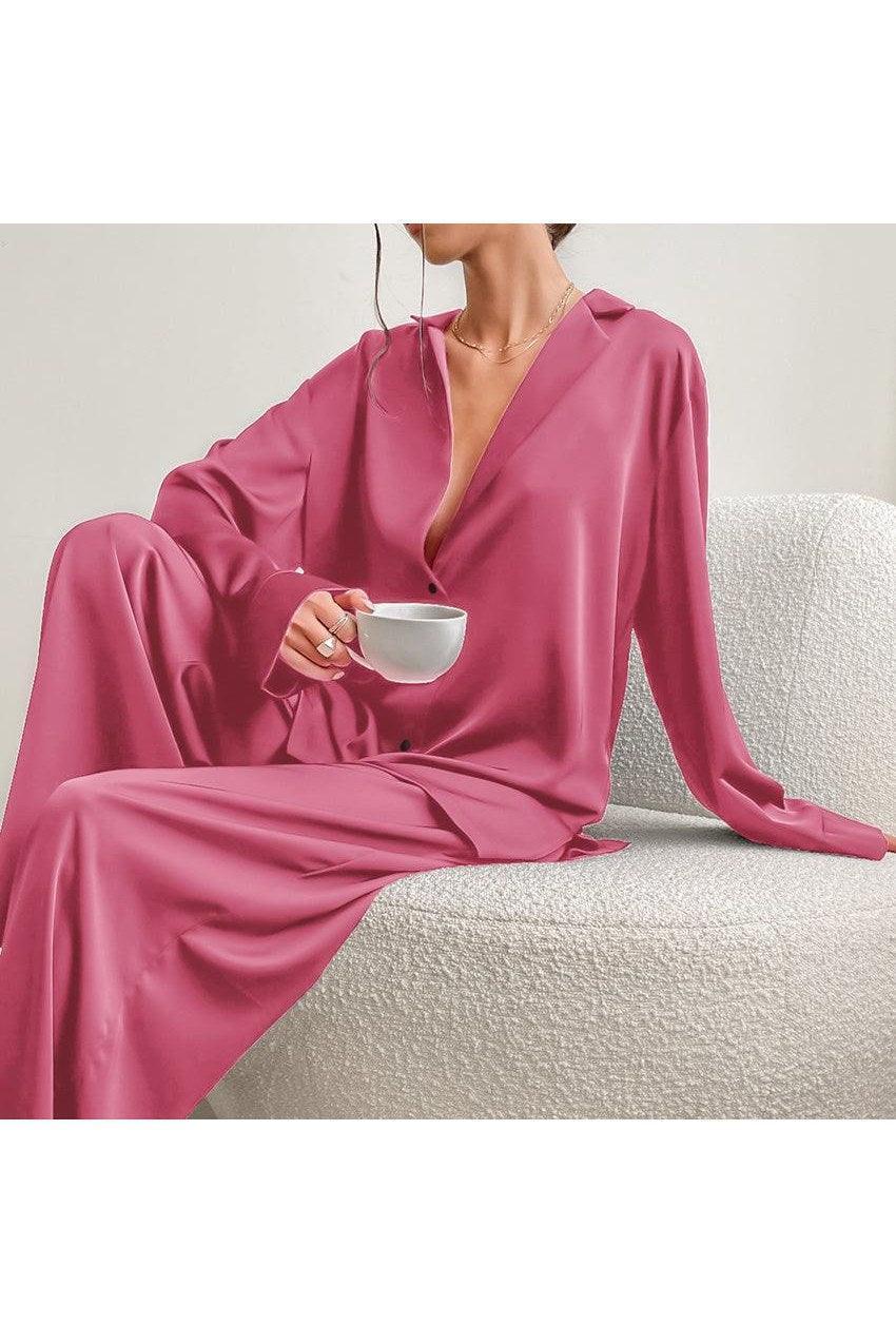 Women's Home Silk Pure Color Pajamas