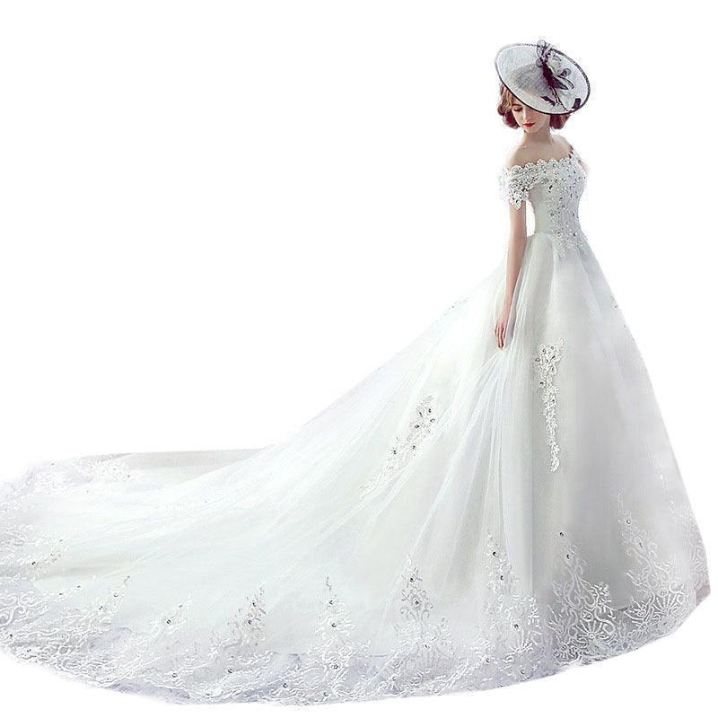 Wedding Dress One-shoulder Trailing French Veil - HEPSIBAH SHOP