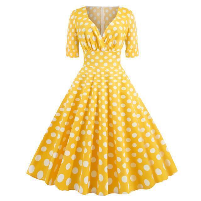 Green Solid Rockabilly S Vintage Ruched V Neck Party Dresses - HEPSIBAH SHOP