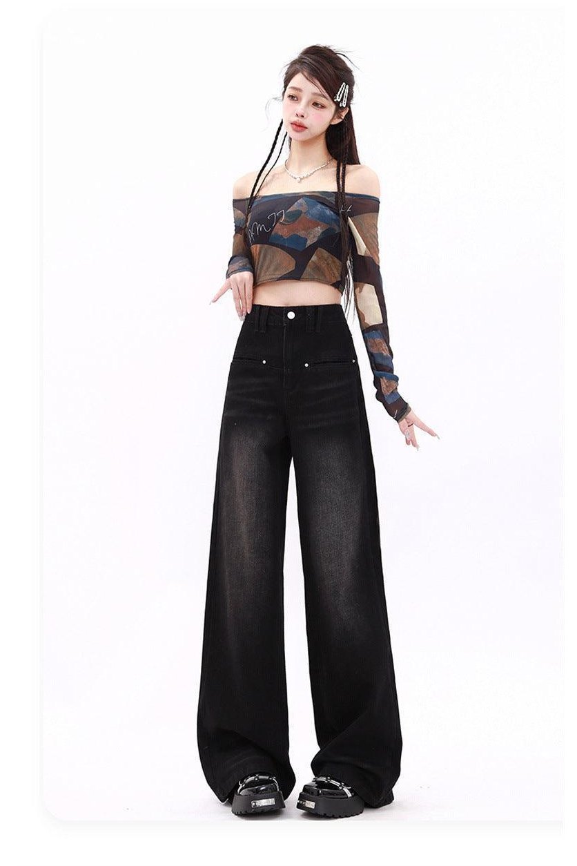 Retro Washed Straight Jeans For Women - HEPSIBAH SHOP