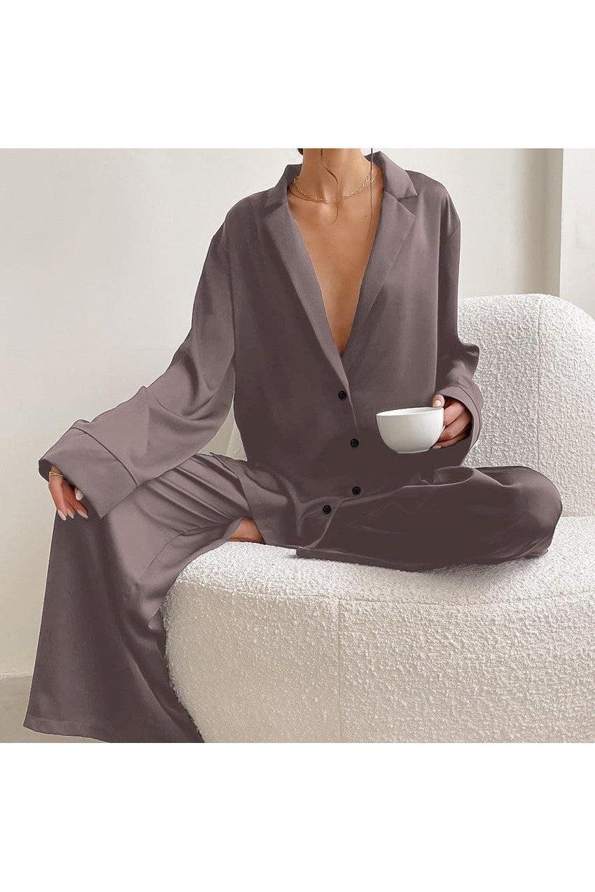 Women's Home Silk Pure Color Pajamas