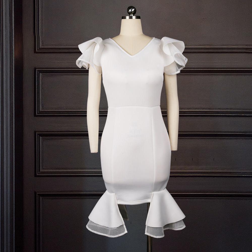 Plus Size Slim White Party Evening Gown - HEPSIBAH SHOP