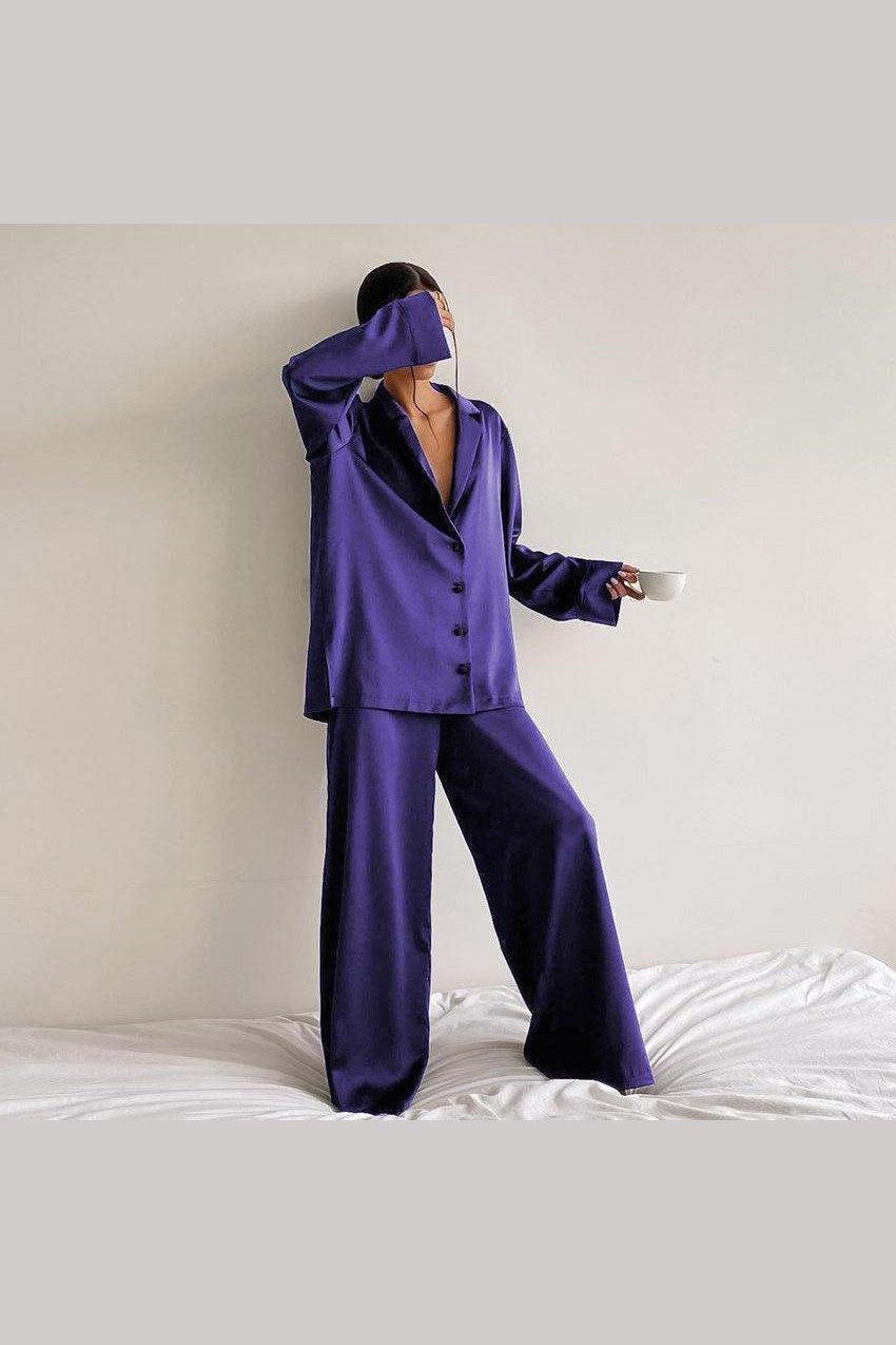 Women's Home Silk Pure Color Pajamas