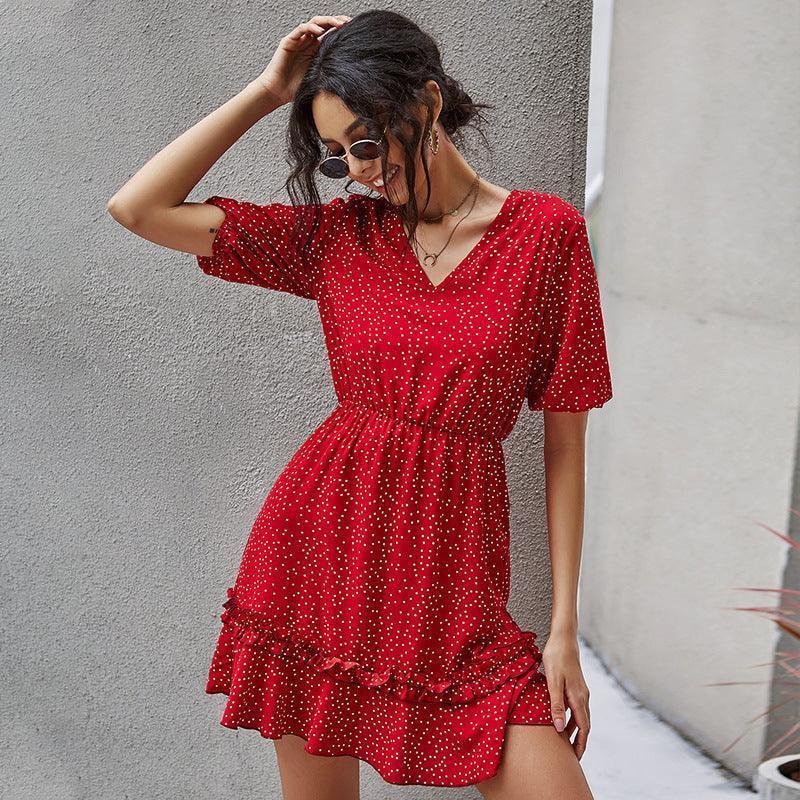 Red floral fold dress - HEPSIBAH SHOP