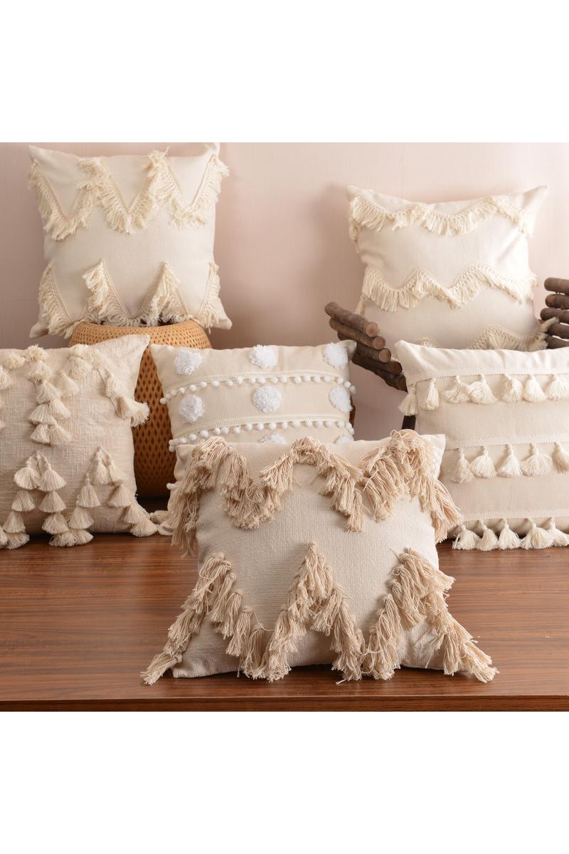 Moroccan style cotton tassel cushion pillow