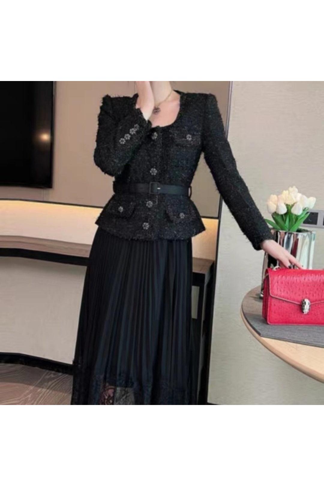 V-neck Long Sleeve Lace-up Cinched Patchwork Two-piece Dresses Women - HEPSIBAH SHOP
