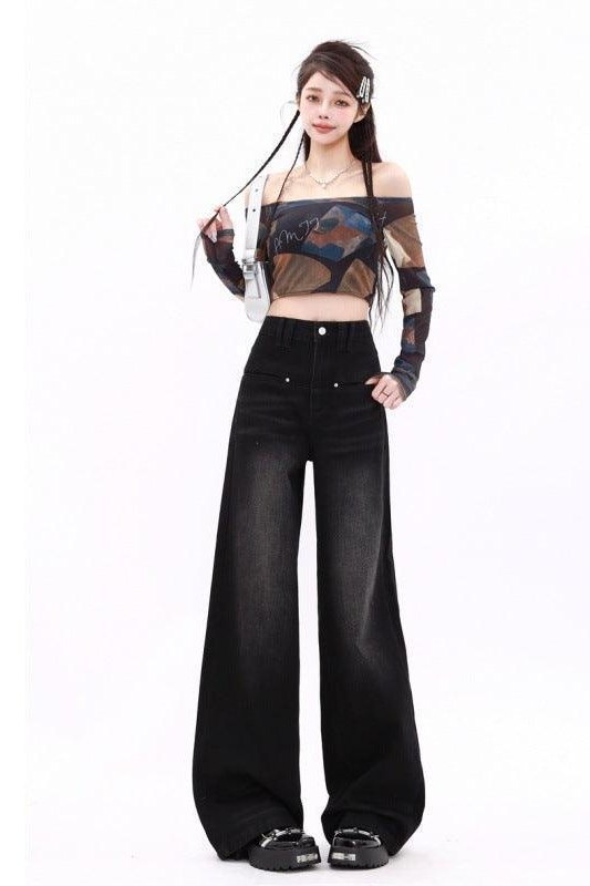 Retro Washed Straight Jeans For Women - HEPSIBAH SHOP