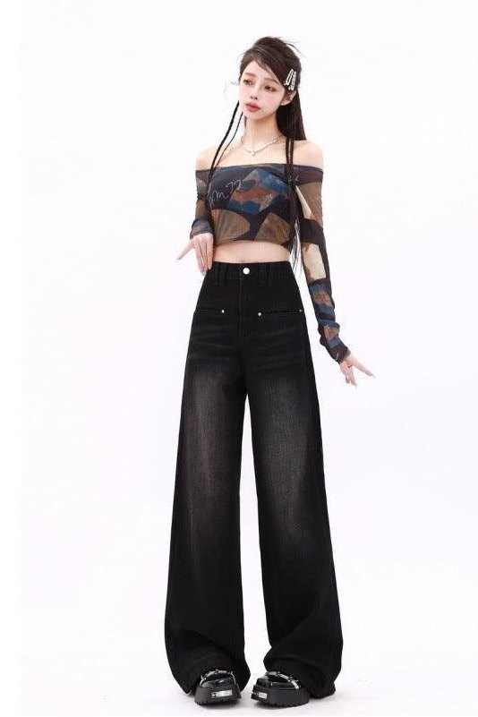 Retro Washed Straight Jeans For Women - HEPSIBAH SHOP