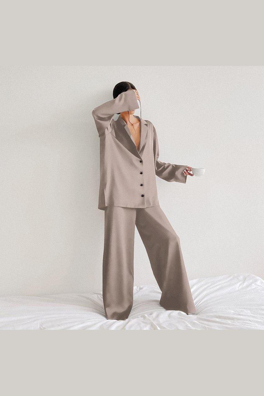Women's Home Silk Pure Color Pajamas