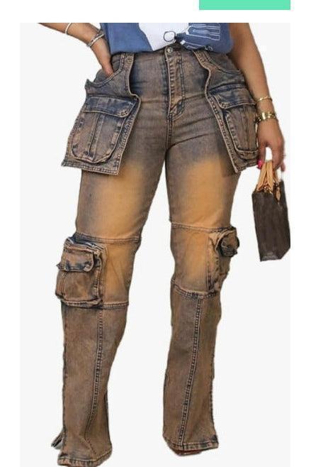 Fashion Casual Patchwork Multi-pocket Hamonica Jeans - HEPSIBAH SHOP