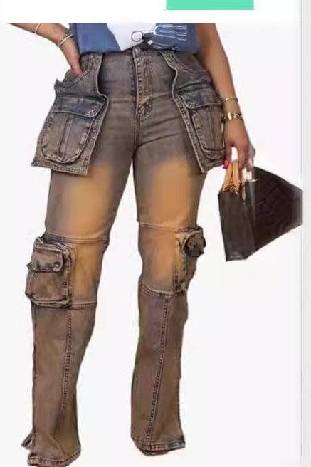Fashion Casual Patchwork Multi-pocket Hamonica Jeans - HEPSIBAH SHOP