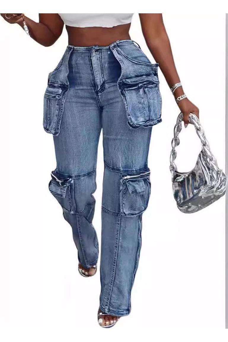 Fashion Casual Patchwork Multi-pocket Hamonica Jeans - HEPSIBAH SHOP