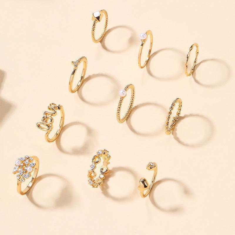 Fashion All-match Pearl Letter Twin Flower Ring Suit - HEPSIBAH SHOP
