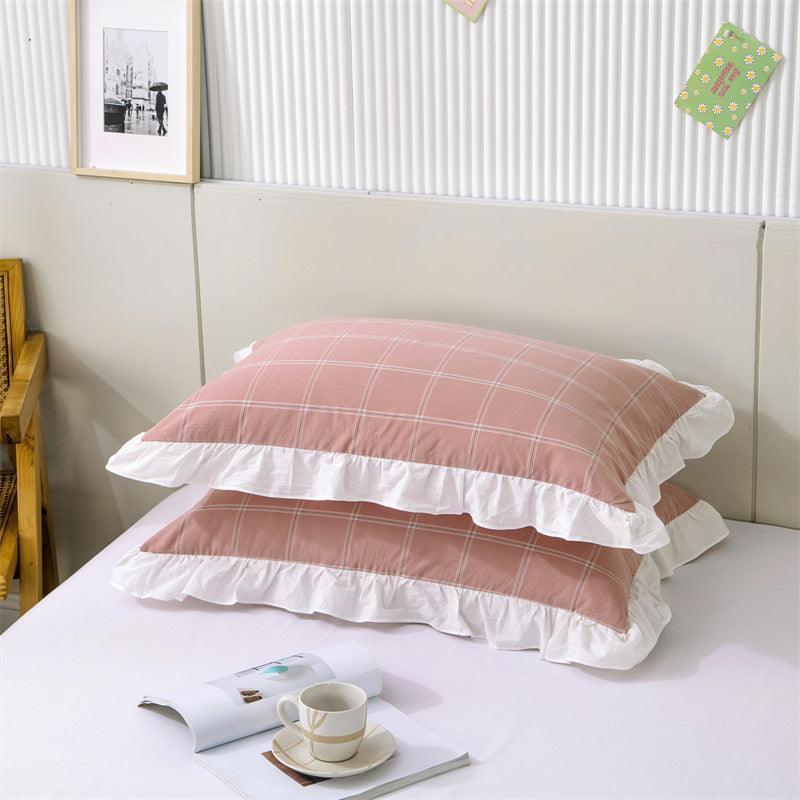 Full Cotton Pillowcase Two Flounce Washed Cotton Single Pillow Insert