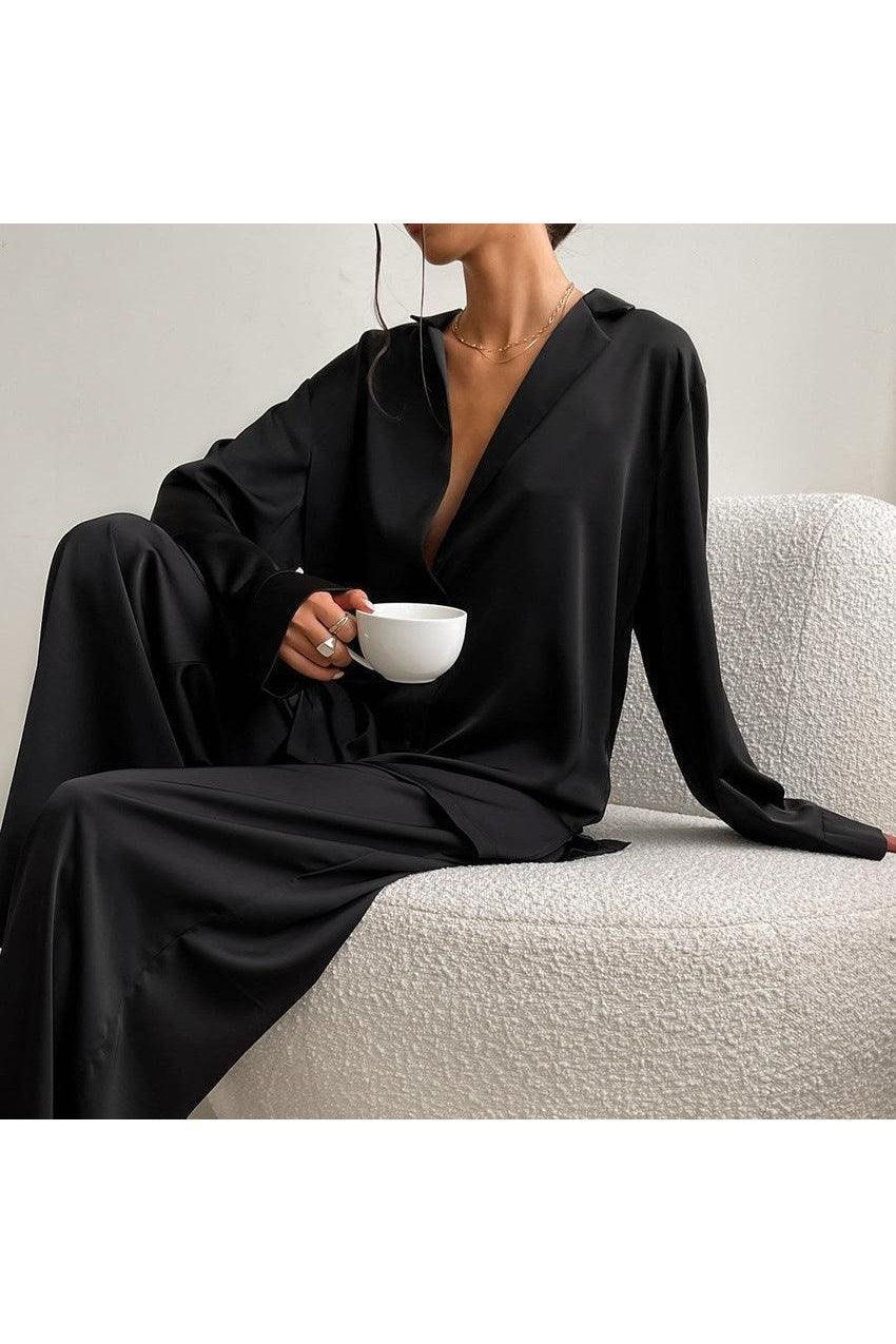Women's Home Silk Pure Color Pajamas