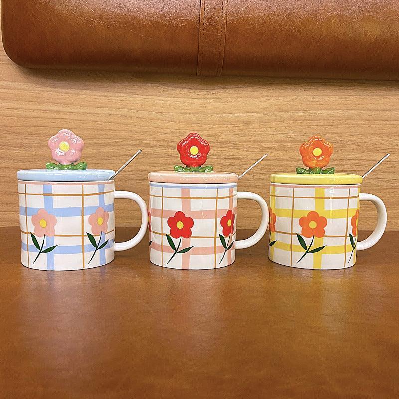 Ceramic Cups With Lid And Spoon For Lovers High Appearance Level Mugs