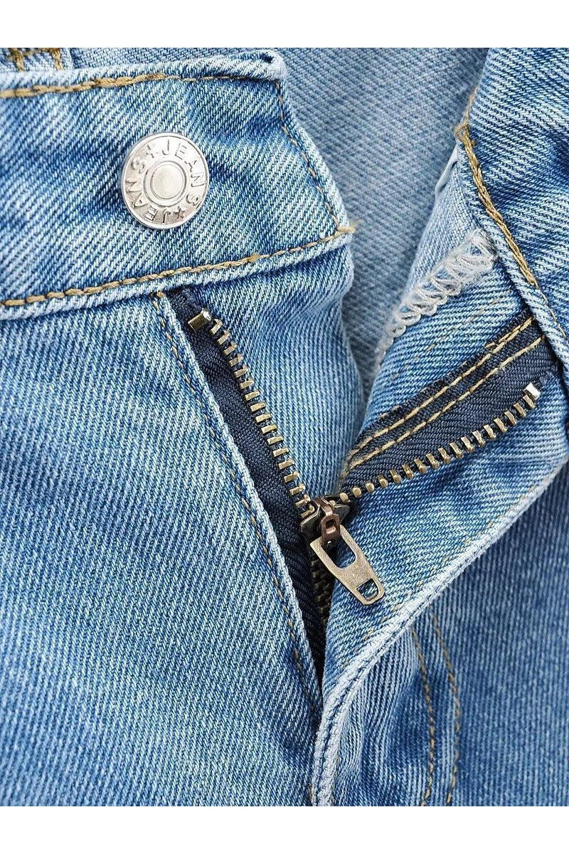 Washed Blue Pocket Decorated High Waist Wide-leg Jeans Women Casual Jeans - HEPSIBAH SHOP