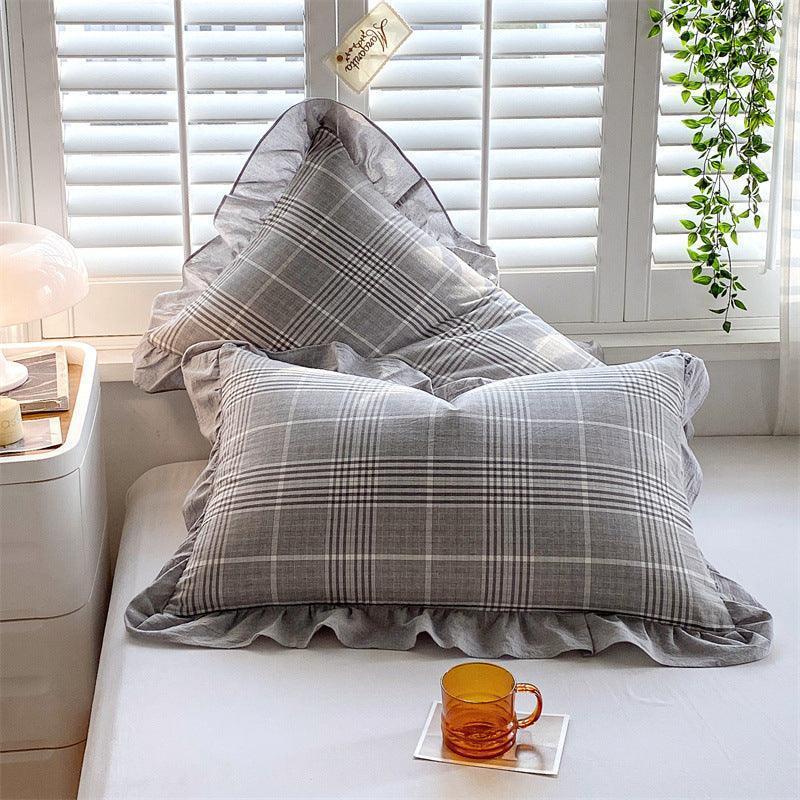 Full Cotton Pillowcase Two Flounce Washed Cotton Single Pillow Insert