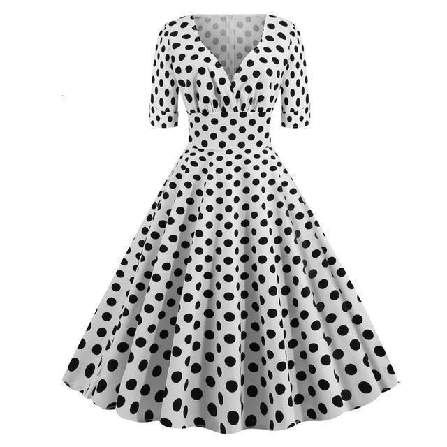 Green Solid Rockabilly S Vintage Ruched V Neck Party Dresses - HEPSIBAH SHOP