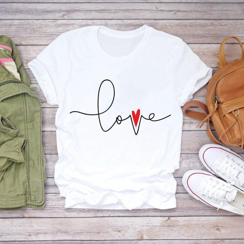 Watercolor Love Fashion Print Short-sleeved T-shirt Women's Trend - HEPSIBAH SHOP