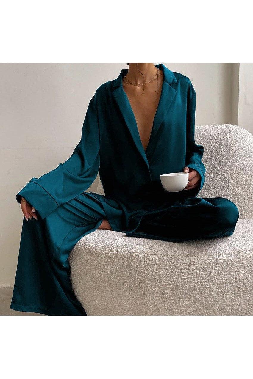 Women's Home Silk Pure Color Pajamas