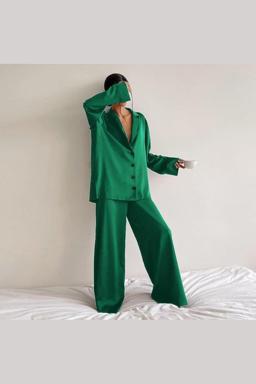 Women's Home Silk Pure Color Pajamas