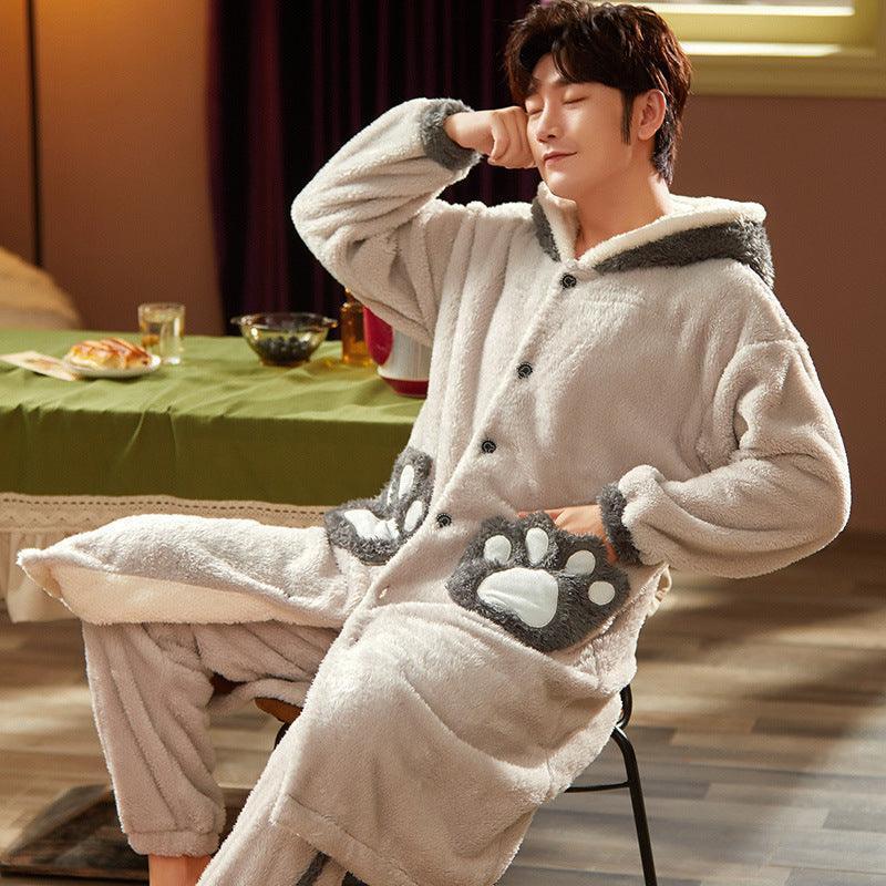 Men's Fleece Thickened Long Coral Fleece Pajamas Set - HEPSIBAH SHOP