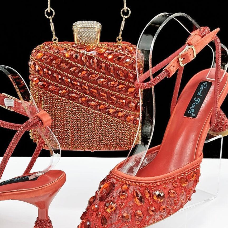 Large Rhinestone High Heel Sandals Three-dimensional Tassel Handbag Set - HEPSIBAH SHOP