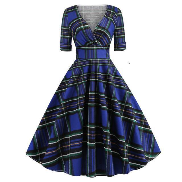 Green Solid Rockabilly S Vintage Ruched V Neck Party Dresses - HEPSIBAH SHOP
