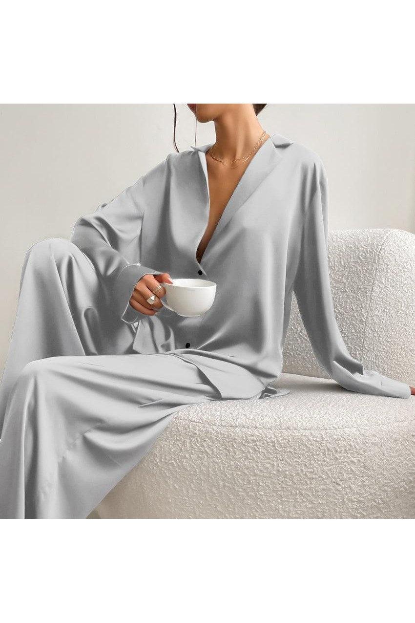 Women's Home Silk Pure Color Pajamas