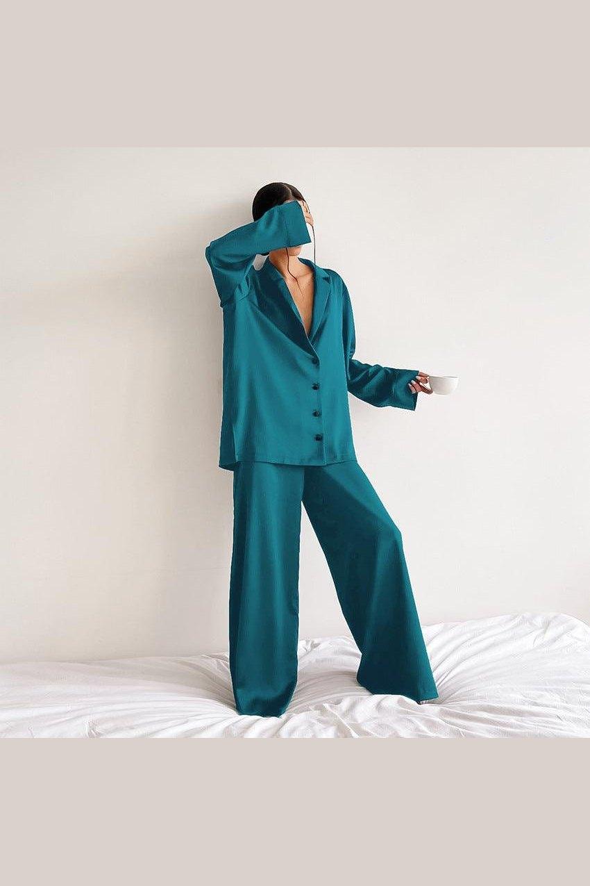 Women's Home Silk Pure Color Pajamas